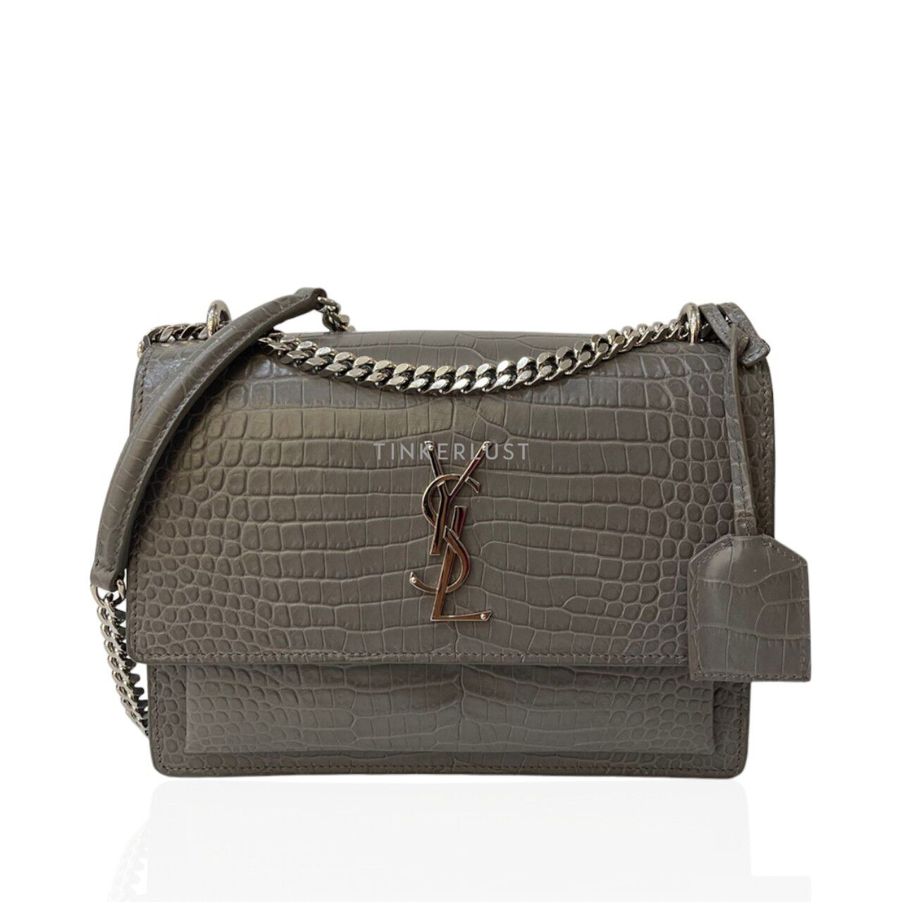 tas shoulder bag Saint Laurent Sunset Small Grey Croco Embossed 2017 Shoulder Bag Tinkerlust
